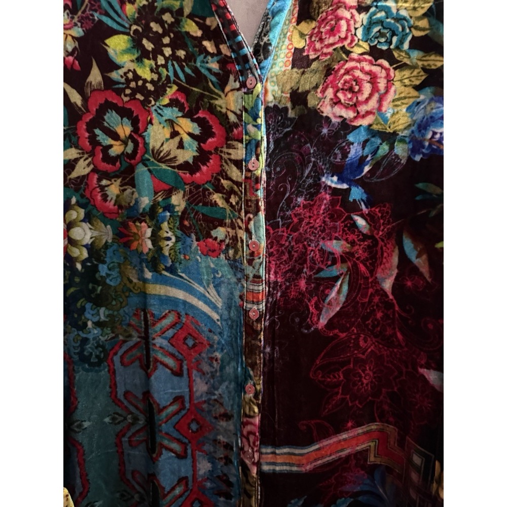Johnny Was Grace Tessa Velvet Patchwork Boho Tunic Women's Size Large - Picture 10 of 13